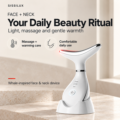 White face and neck beauty wand seated in its matching base for a daily skincare ritual.